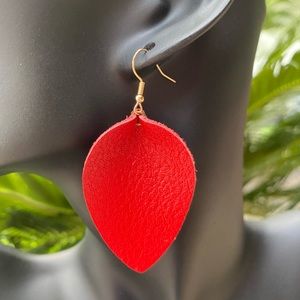 - ❤️Red❤️Genuine Leather Lightweight Teardrop Earrings